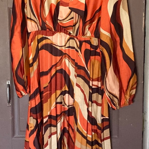 Multi Orange/Brown Maxi dress Women sz 8/10 L - Picture 2 of 9